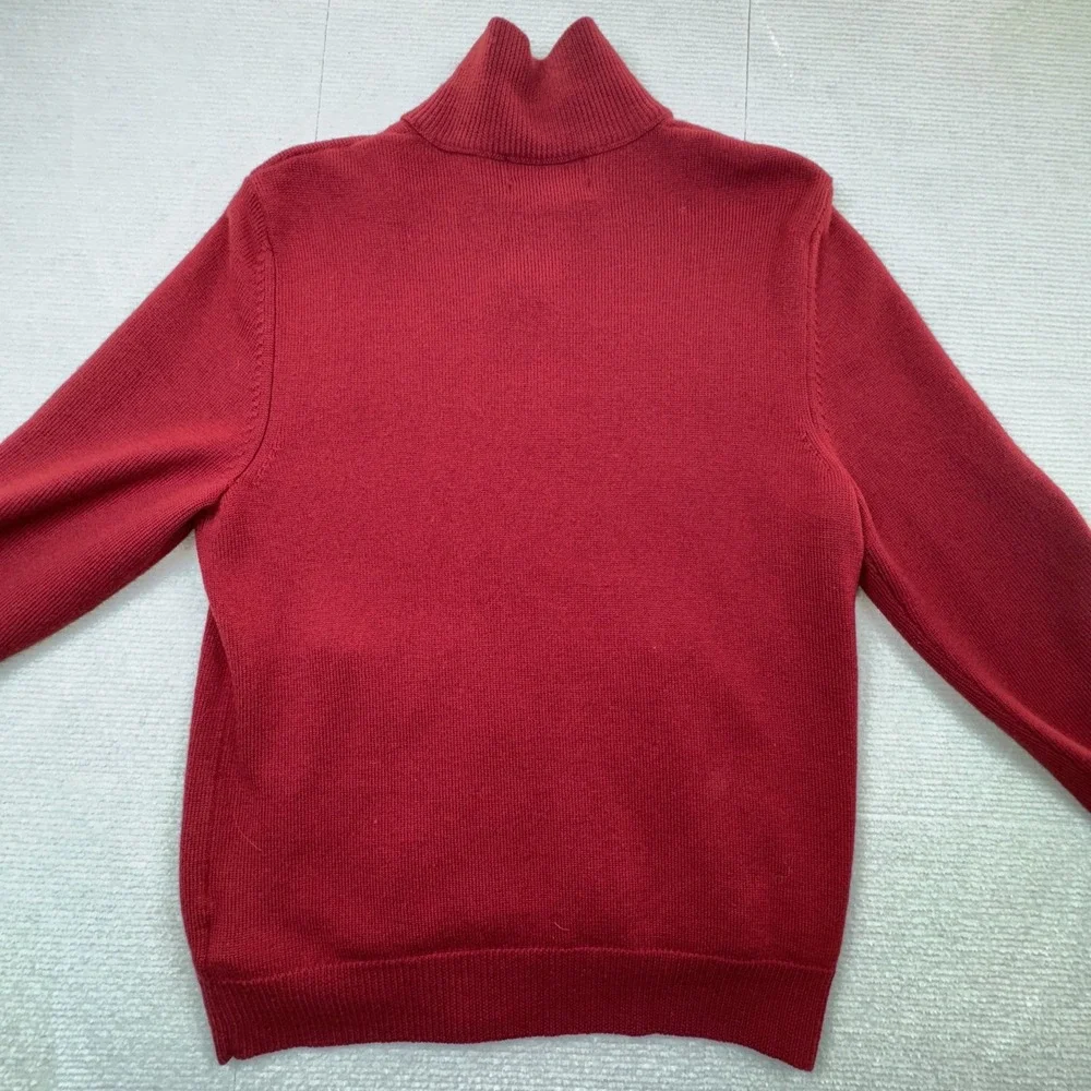 Banana Republic Full Zip Sweater Mens S Red Striped Mock Neck Wool‎ Blend Pocket